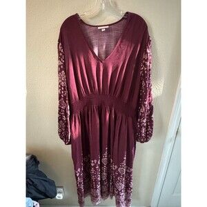 Women's Long Sleeve Smocked Maxi Dress - Knox Rose Purple Floral XXL